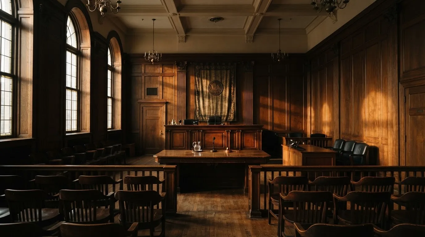 Sala de tribunal vazia com painéis de madeira, à luz da manhã — blackjack casinos em portugal