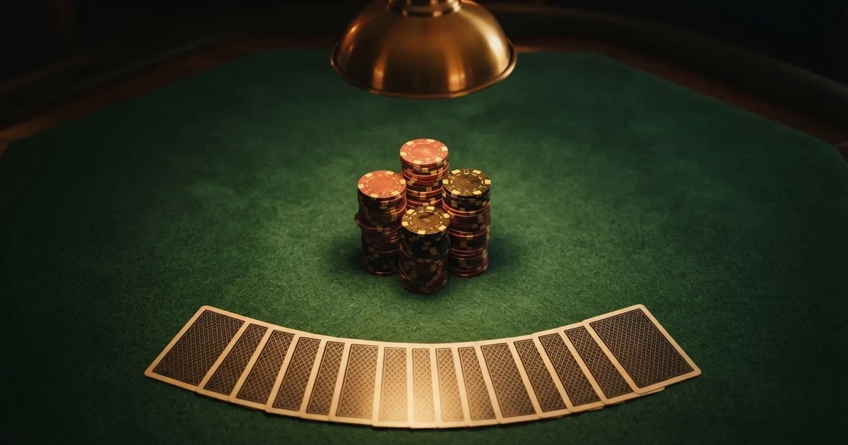 Mesa de jogo iluminada com cartas, vista de cima — casino com bingo em portugal