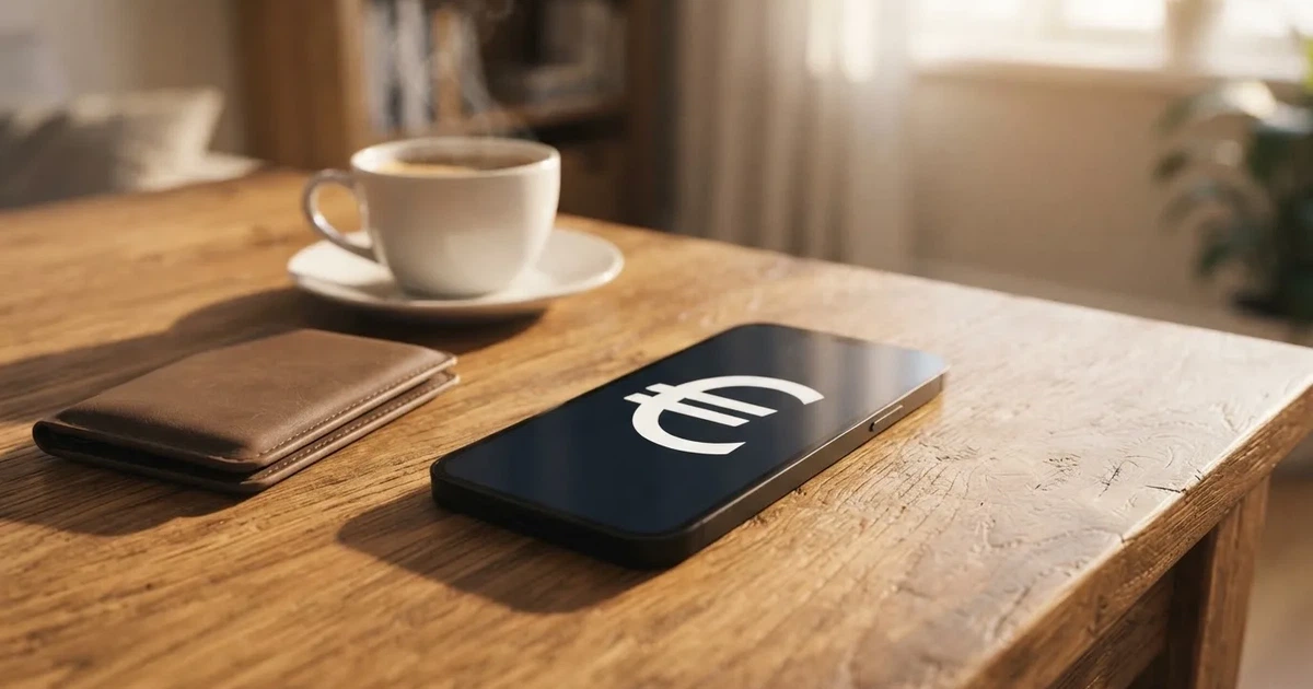 Telemóvel numa mesa de madeira ao lado de uma carteira e de uma chávena de café — casino com levantamento pt