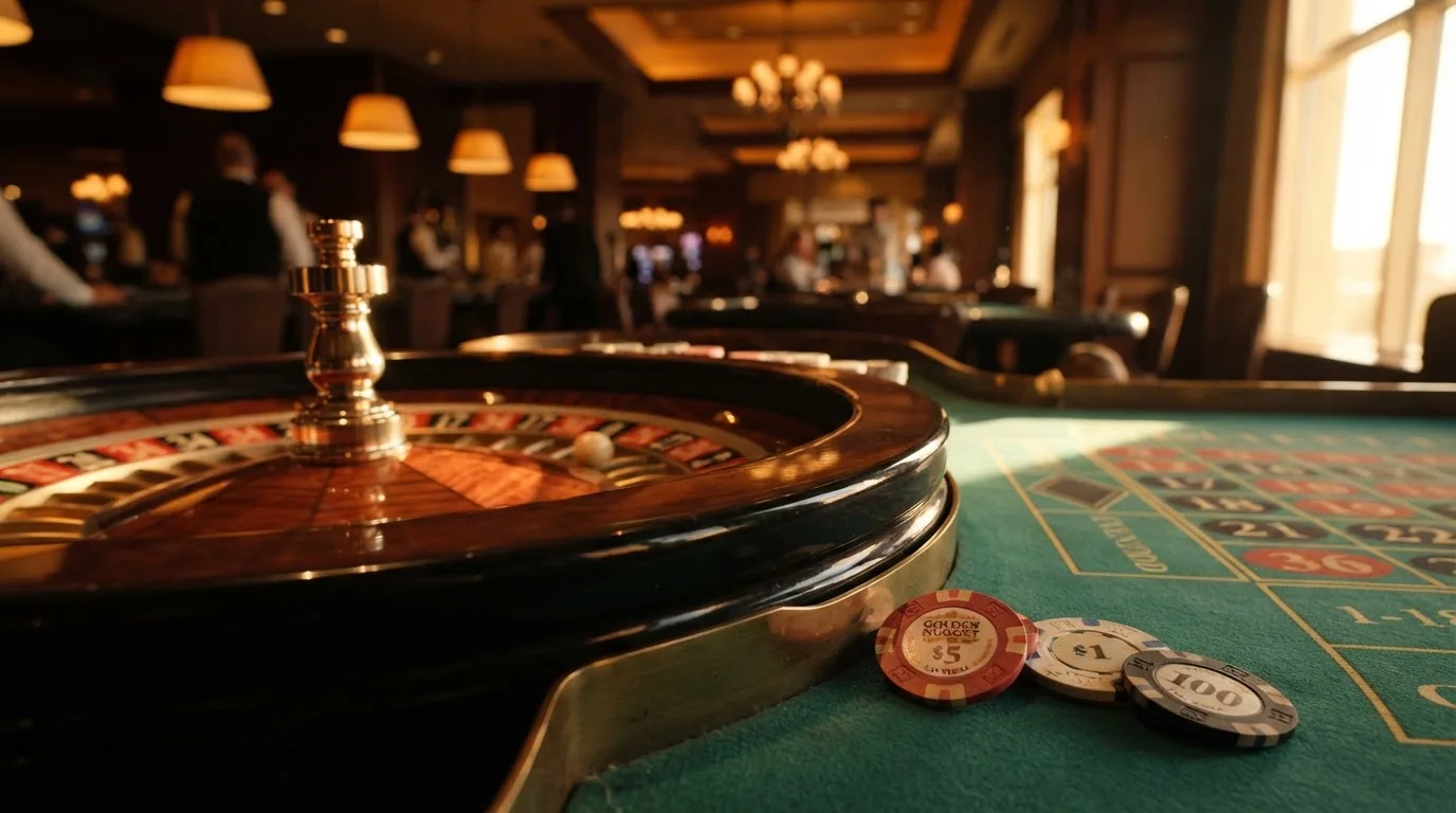 Roda de roleta e fichas sobre feltro verde, sob uma luz quente de fim de tarde — casino com tether em portugal