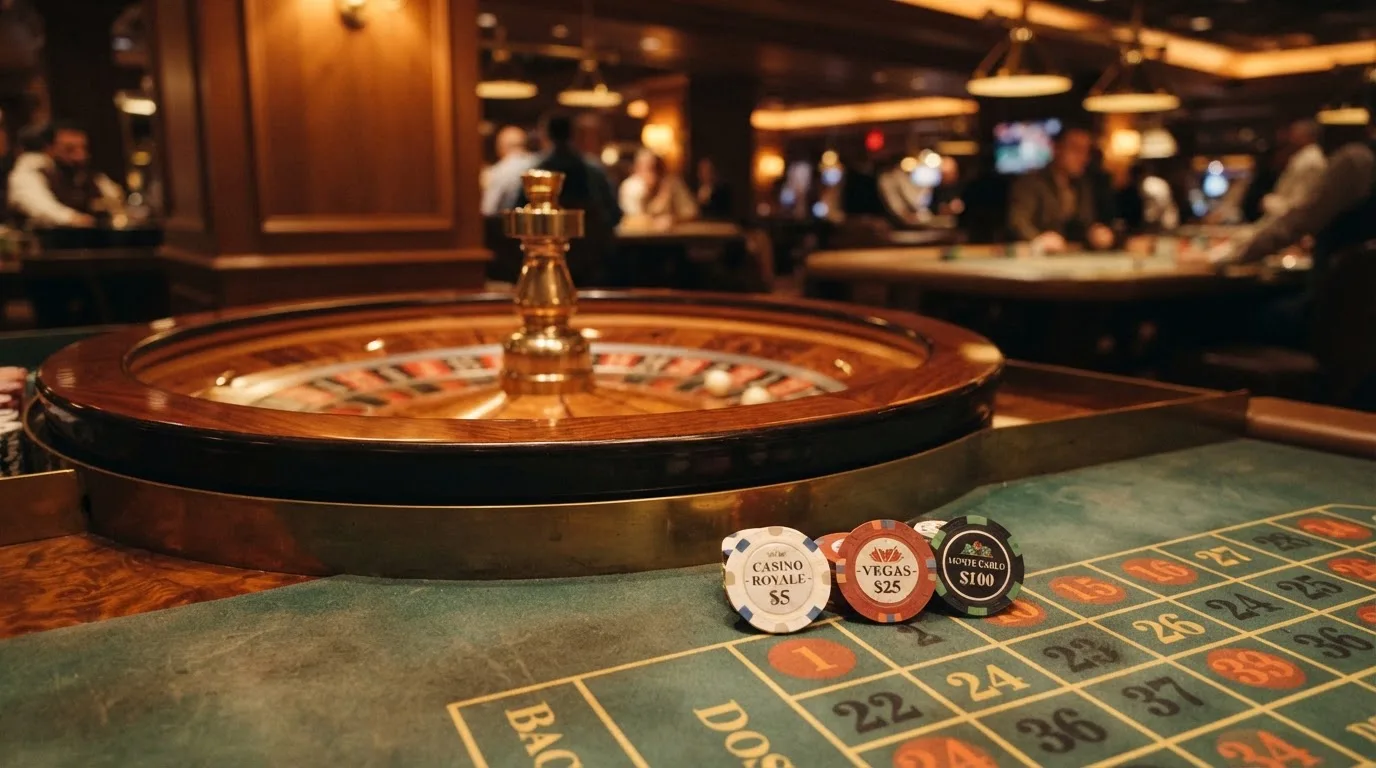 Roda de roleta e fichas sobre feltro verde, sob uma luz quente de fim de tarde — casinos com neteller em portugal