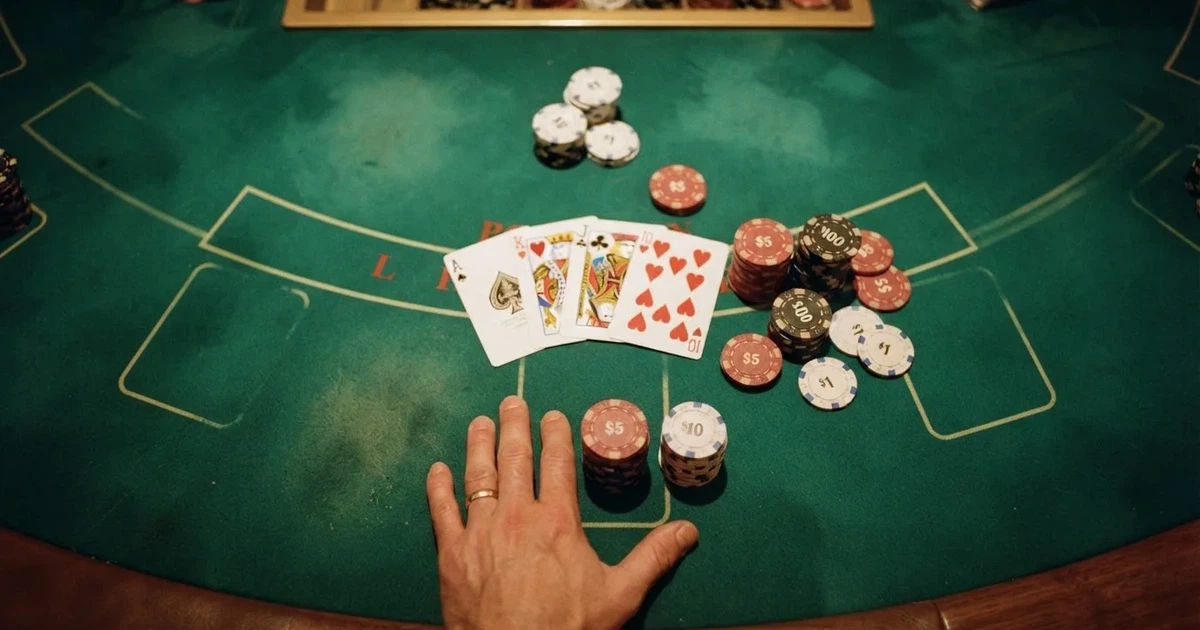 Mesa de jogo iluminada com cartas, vista de cima — cassinos ao vivo em portugal