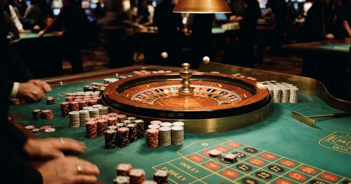Roda de roleta e fichas sobre feltro verde, sob uma luz quente de fim de tarde — jogos de casino online pt