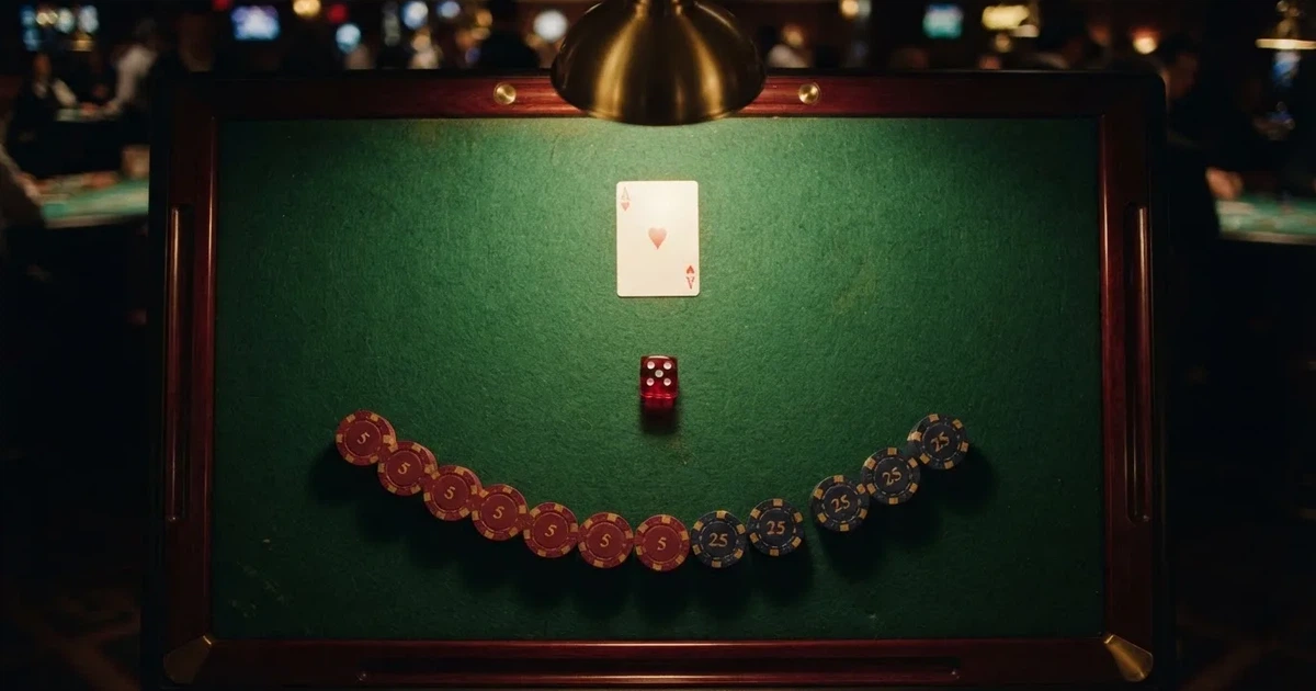 Mesa de jogo iluminada com cartas, vista de cima — slot machines em portugal