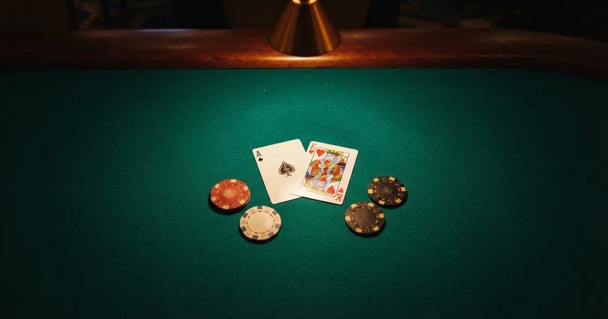 Mesa de jogo iluminada com cartas, vista de cima — slots por dinheiro em portugal